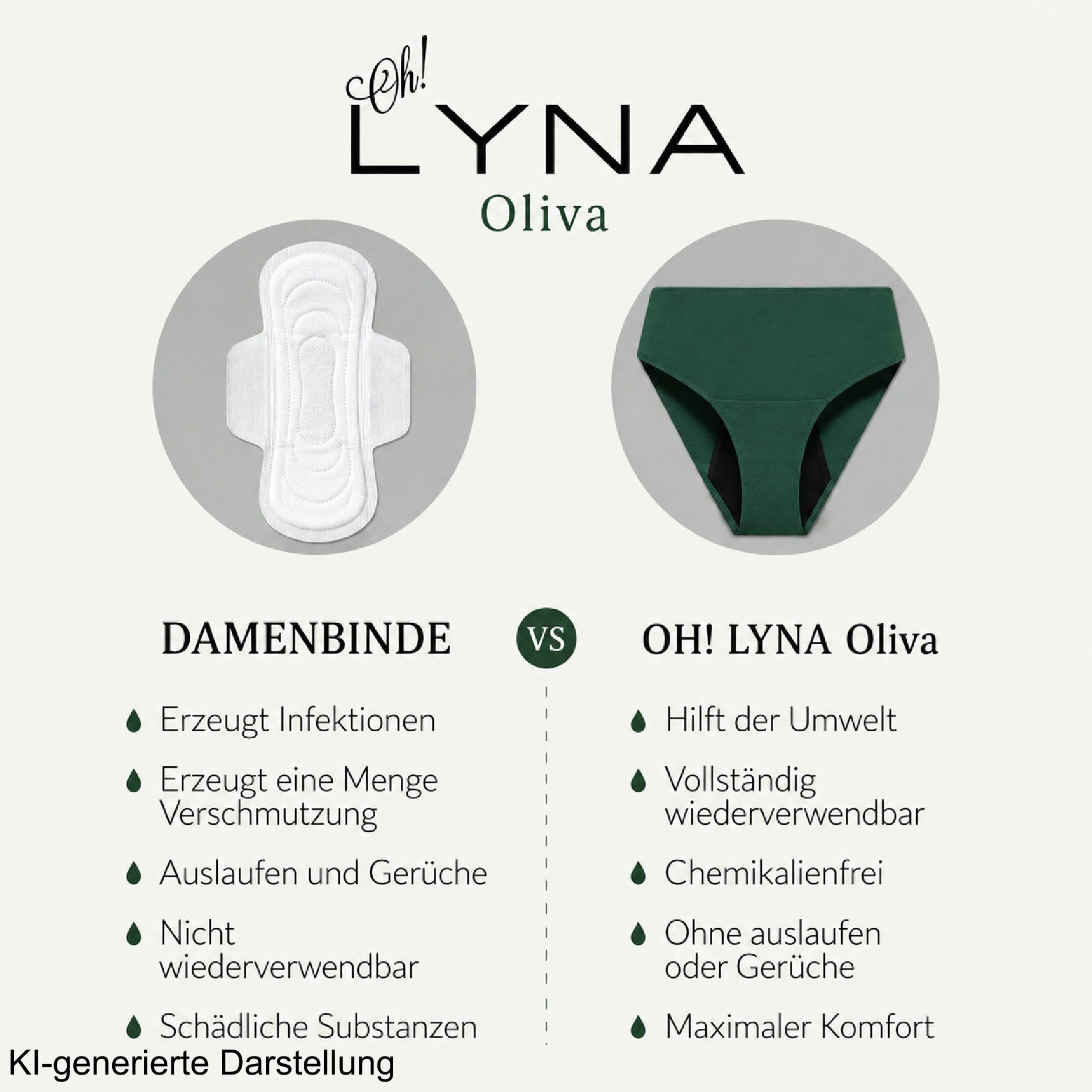 Vergleich: Damenbinde vs. grüne Periodenunterhose.