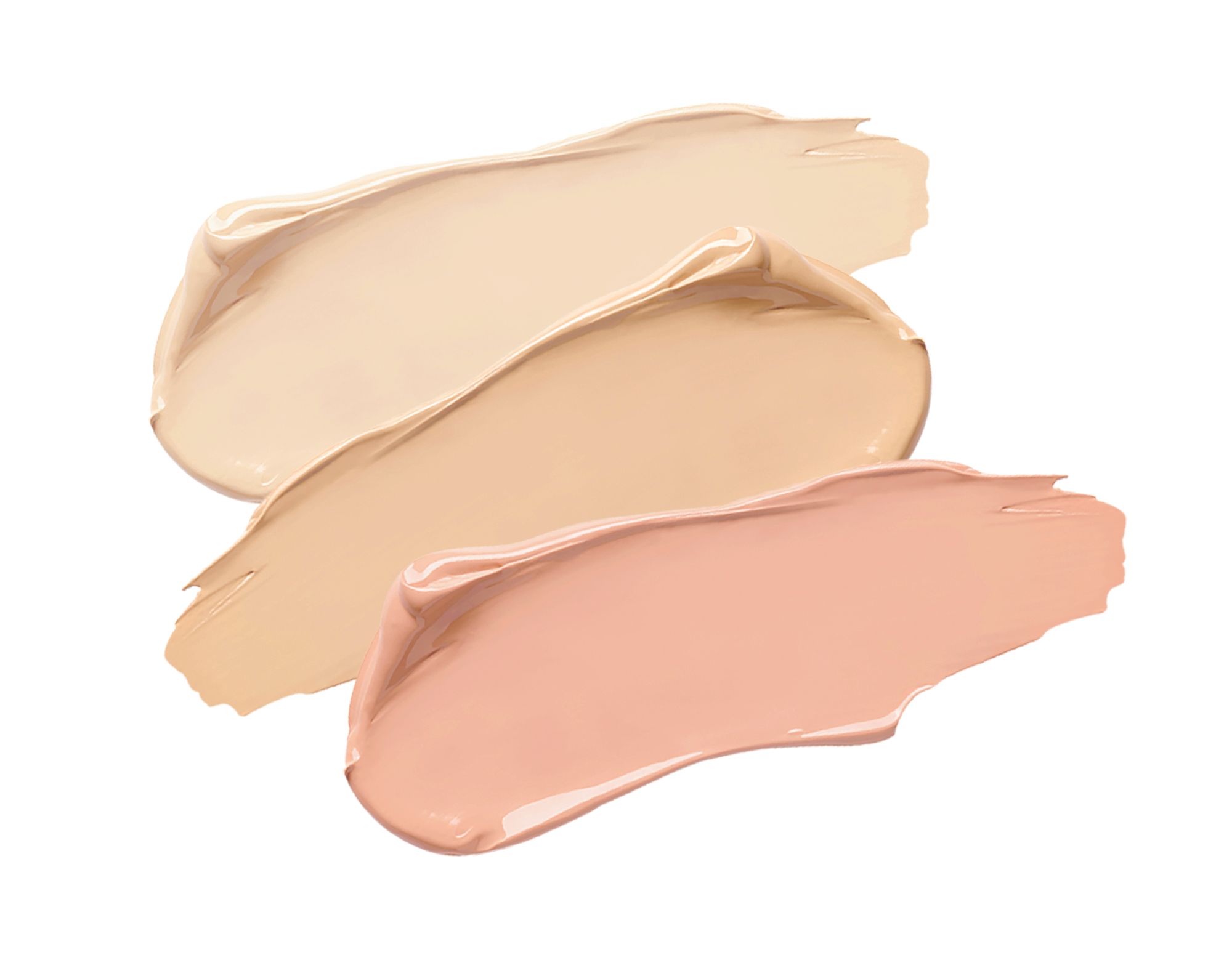 Drei Farbmuster von Concealer-Farben. Helle, mittlere und dunkle Farbtöne. Auf weißem Hintergrund.