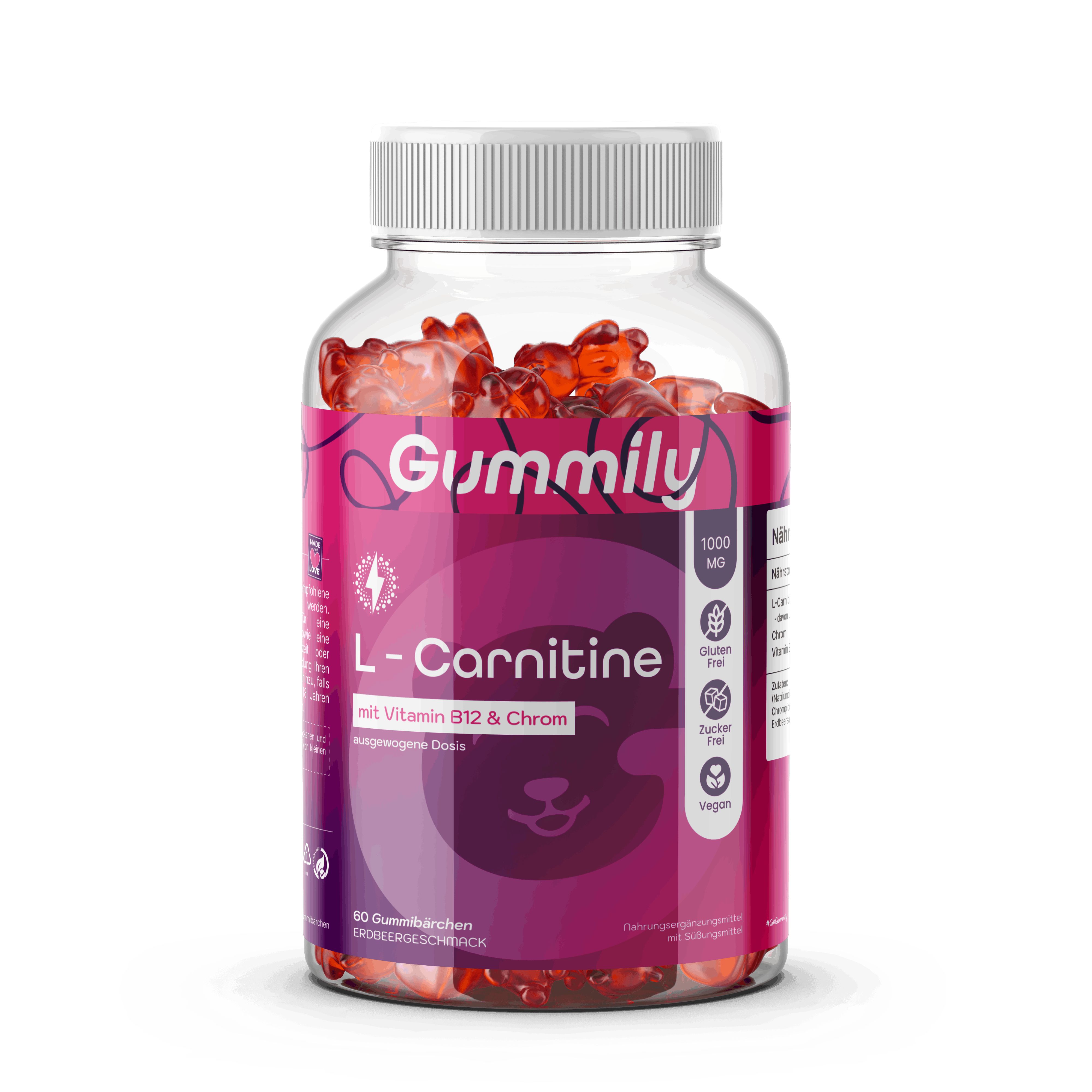 Gummily® L Carnitin 1000mg - Chrom & B12 Stoffwechsel Energie, Zuckerfrei 60 St Gummibärchen