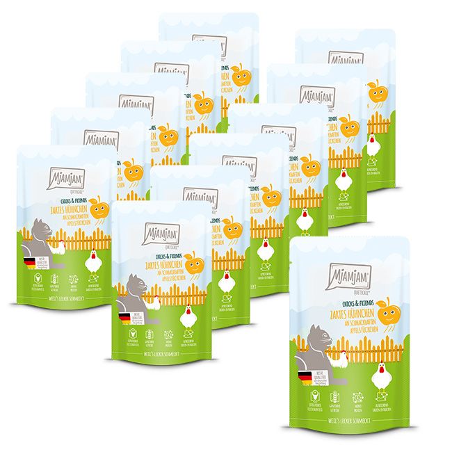 MjAMjAM - Quetschie Chicks & Friends zartes Hühnchen an schmackhaften Apfelstückchen 12x125 g Futter