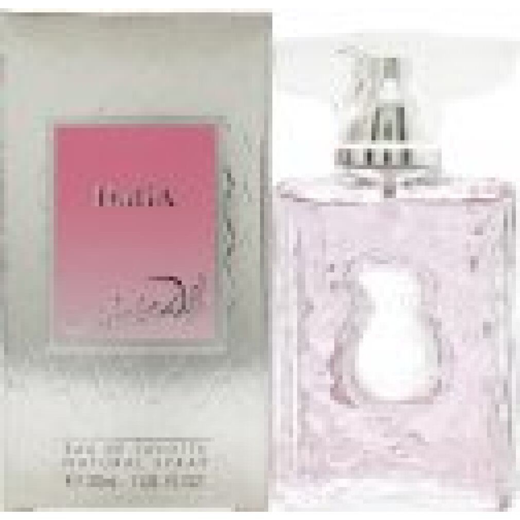 Rosa Flakon und Schachtel. Auf der Schachtel steht 'DaliA' und 'Salvador Dali'. 'Eau de Toilette'.