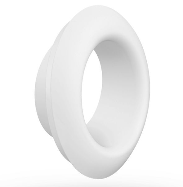 Weißer, ringförmiger Aufsatz. Runde Form mit einer Öffnung. Aus Silikon.