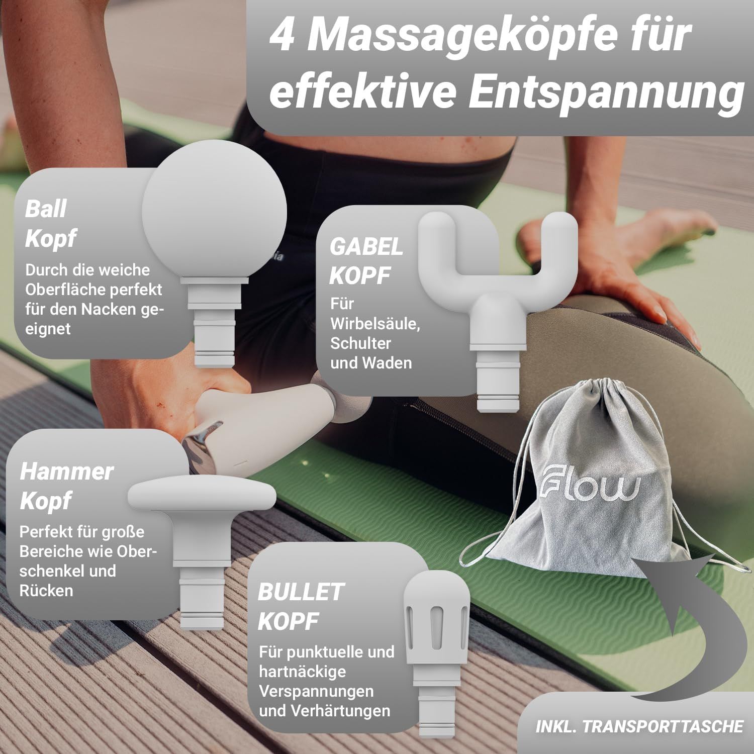 Flow® NANO Mini Massagepistole - Kleines Muskel Massagegerät mit Massage & Wärme. Weiß