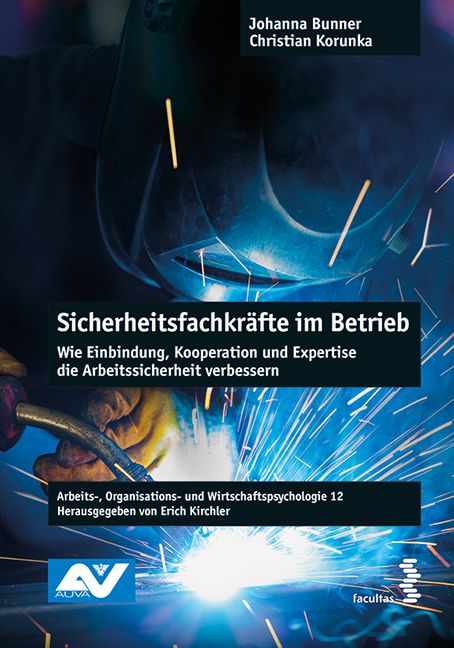 Buchcover: Sicherheitsfachkräfte im Betrieb. Titel, Autoren, und Logos von AUVA und facultas.