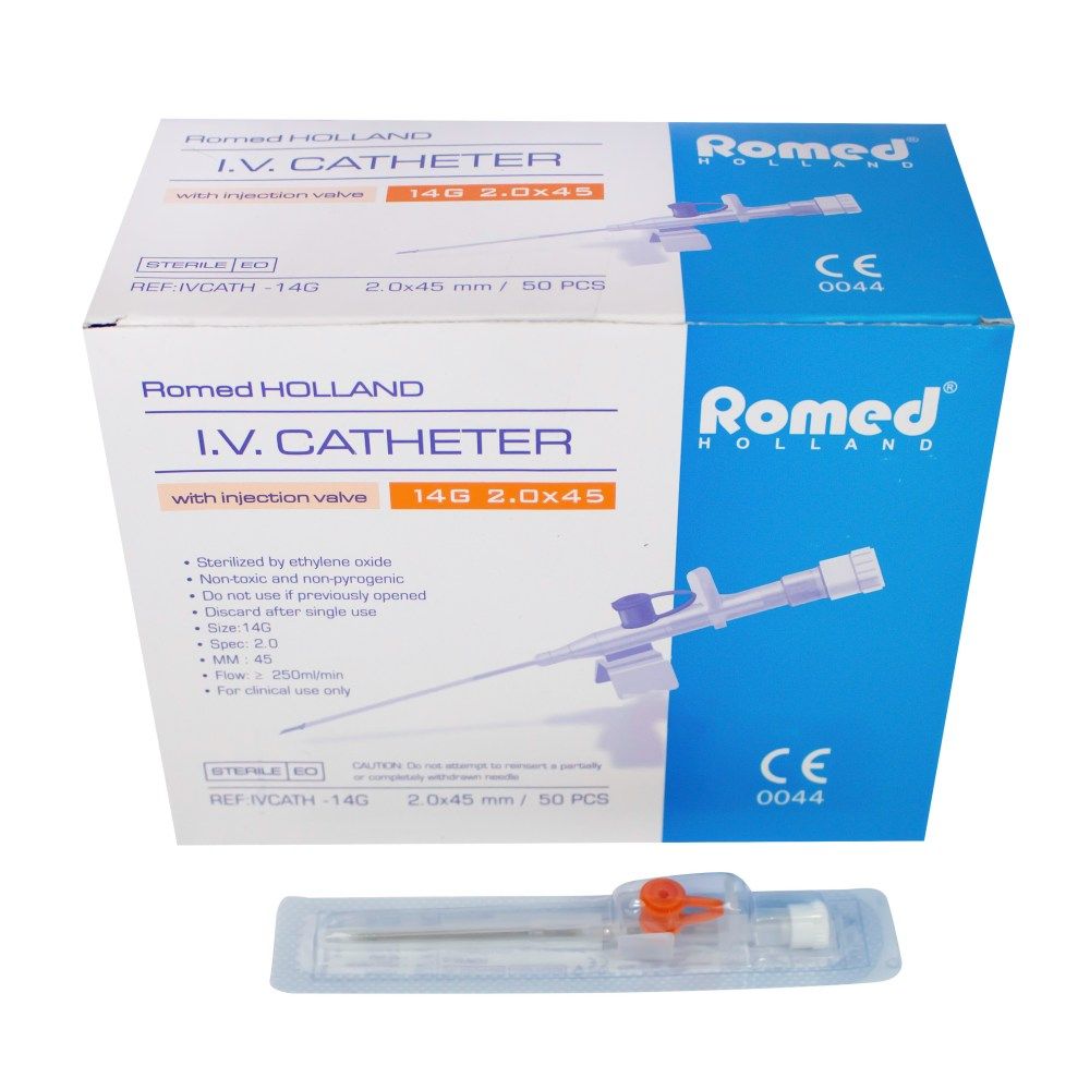 Romeds I.V. Katheter mit Injektionsventil, 14G 2.0x45 mm, steril verpackt.