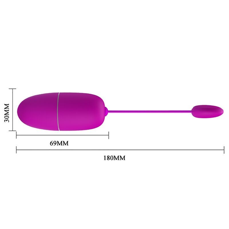 Lila Ei-förmiges Produkt mit Stiel und rundem Aufsatz. Maße: 69mm x 30mm x 180mm. Auf weißem Hintergrund.