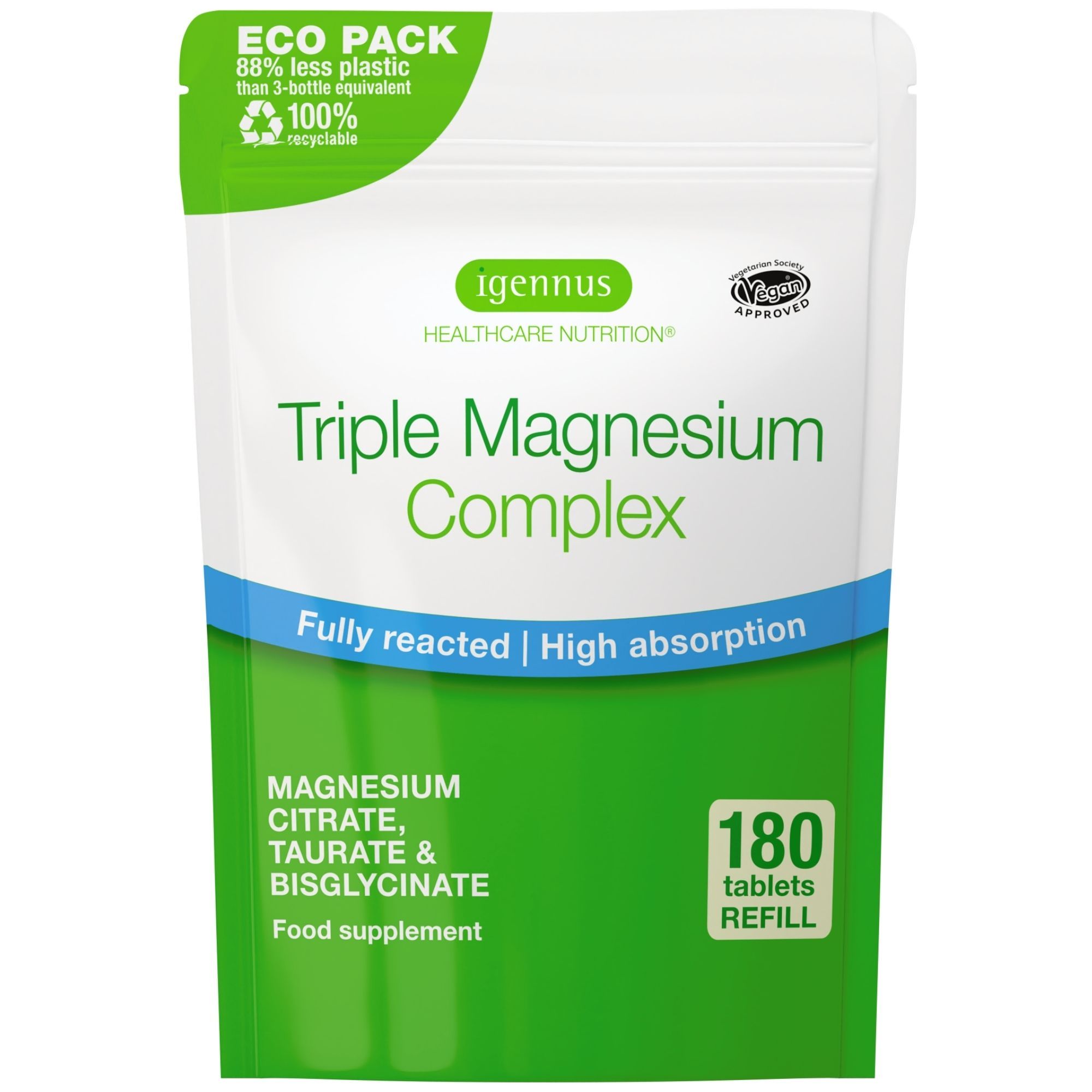 Igennus Magnesium Komplex Beutel mit 180 Tabletten.