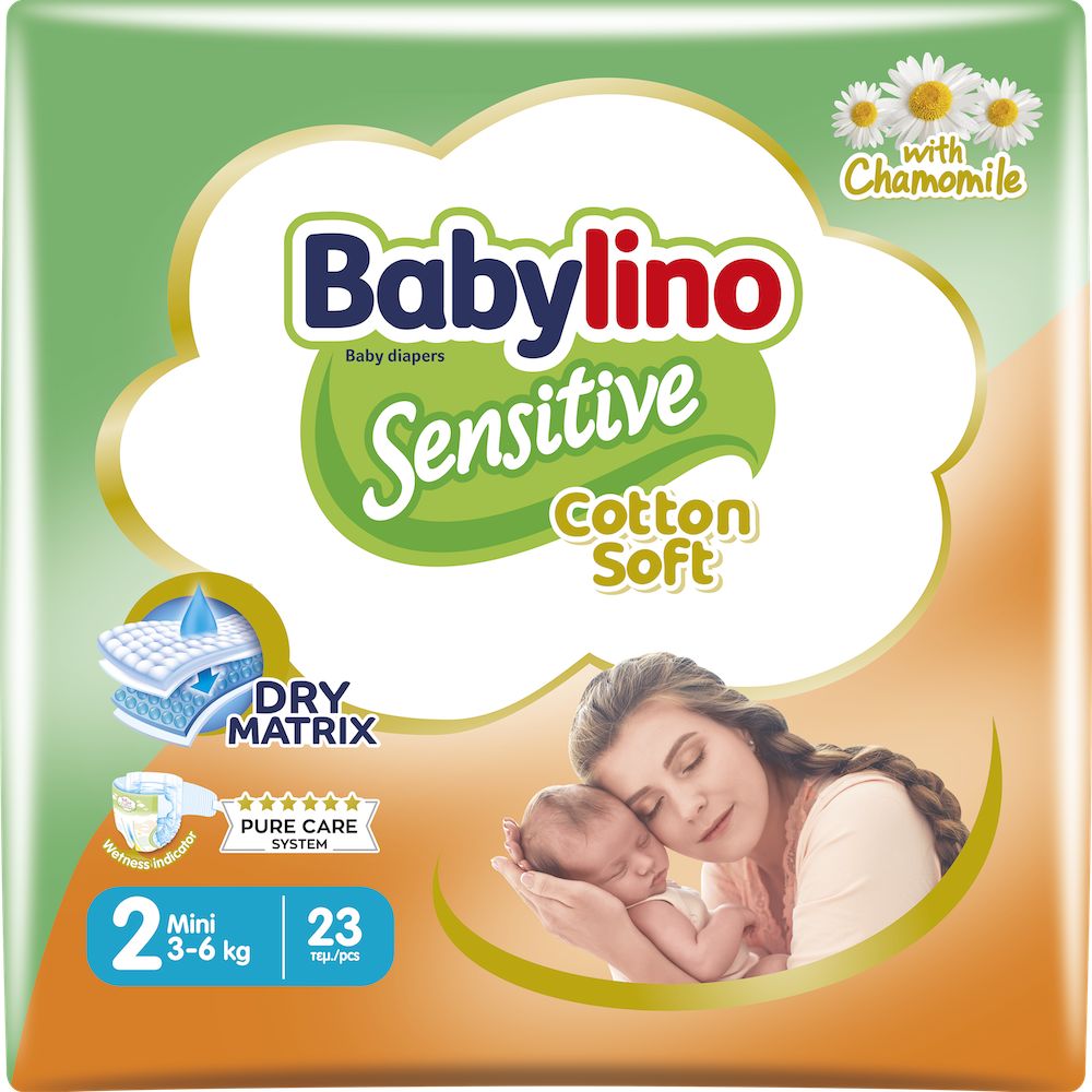 Babylino Sensitive Cotton Soft, Pannolini Neonato Taglia 2, Mini (3-6Kg), 23 Unità