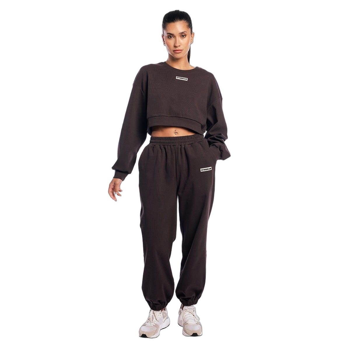 GymBeam Jogginghose Damen oversized mit hoher Taille Tee Brown