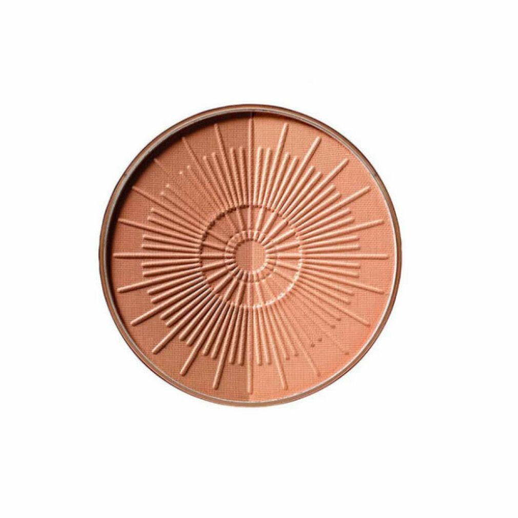 Runder Bronzer-Refill. Gebräunte Farbe mit Sonnenstrahlen-Muster. Brauner Rand.