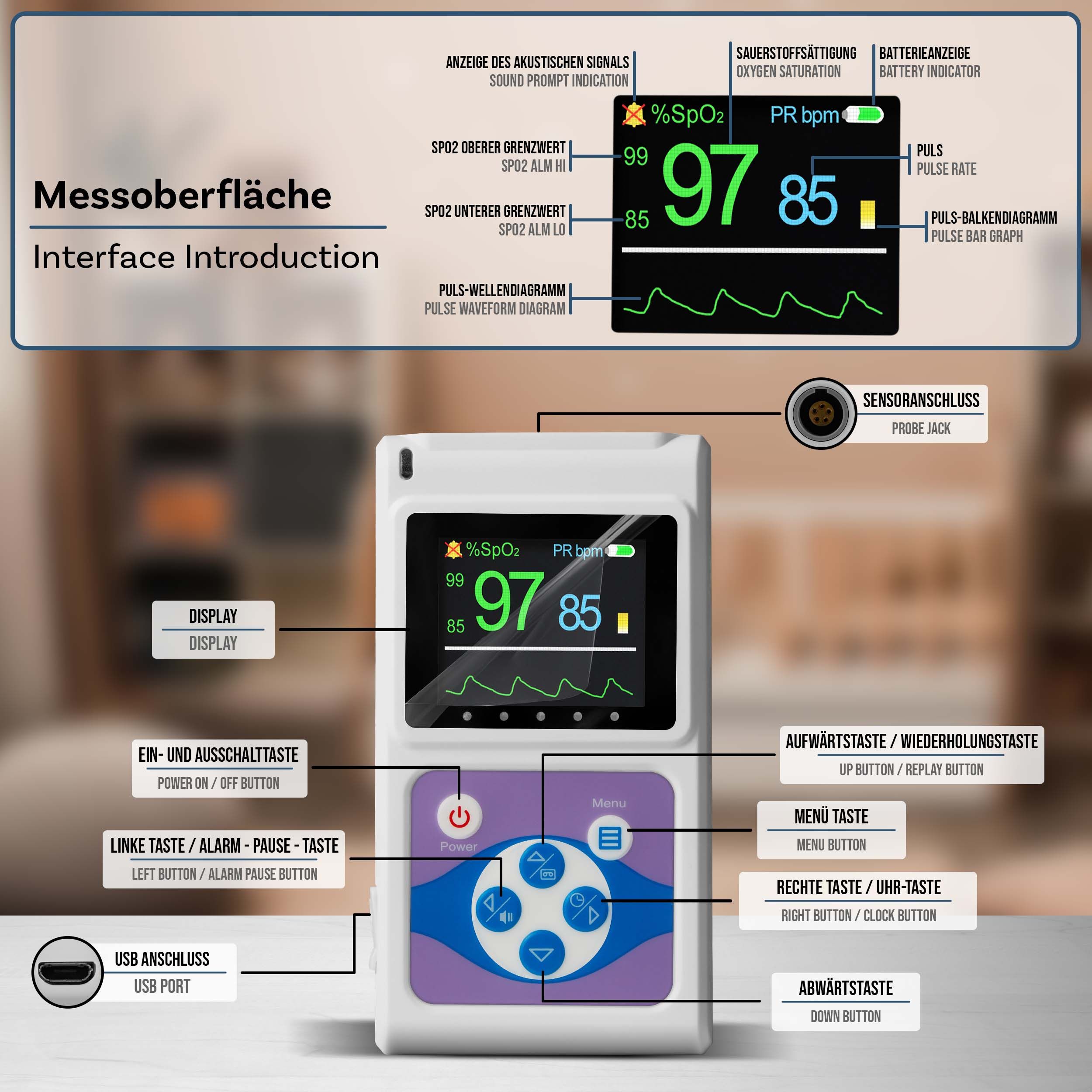 Pulox PO-650B Baby Fingerpulsoximeter mit externem Sensor