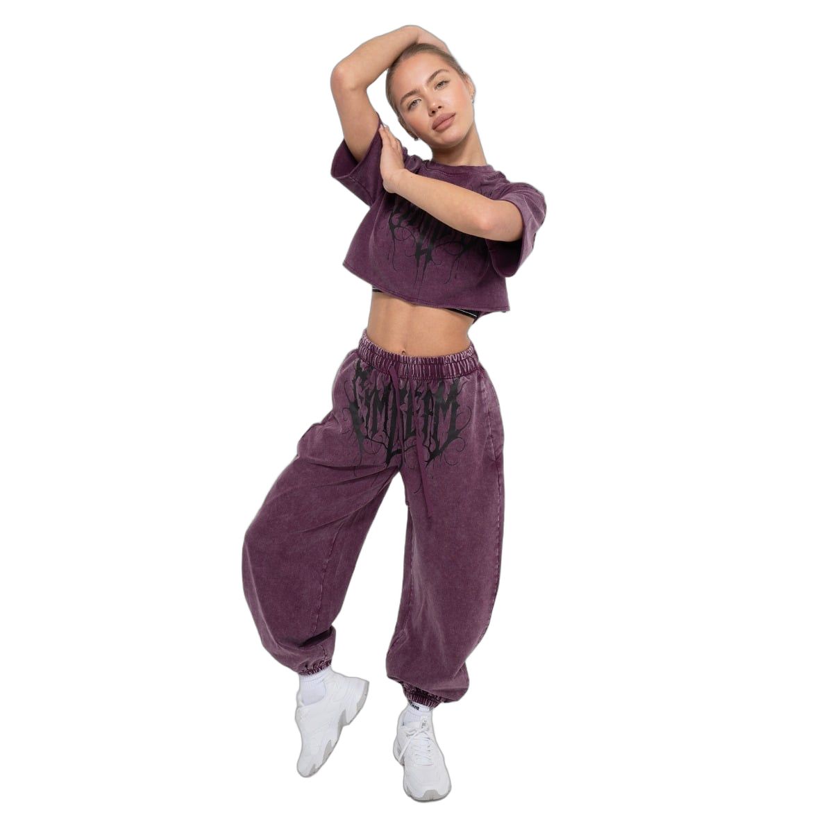 GymBeam T-Shirt Damen Cropped Oversized mit Rundhalsausschnitt Raisin