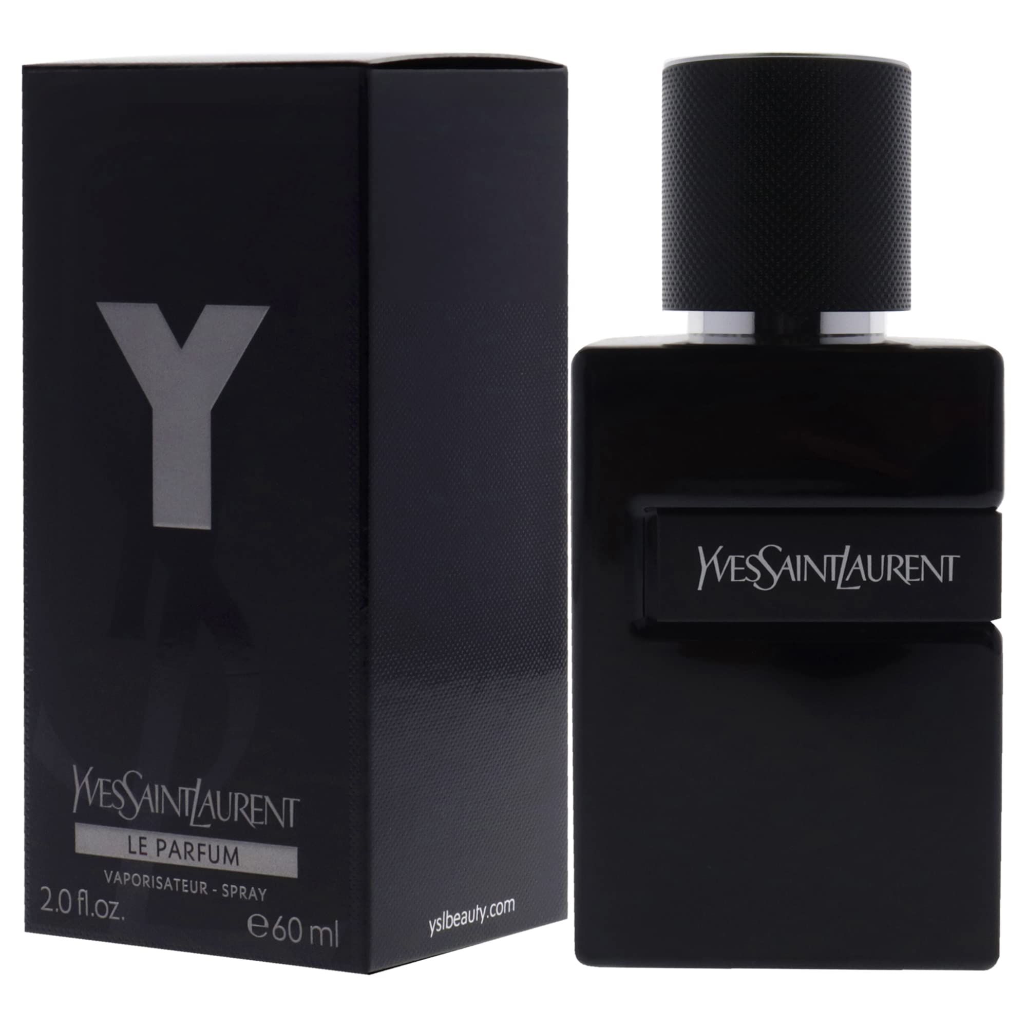 Schwarzer Flakon und Verpackung. 'Yves Saint Laurent Le Parfum'. Flakon mit schwarzem Sprühkopf.