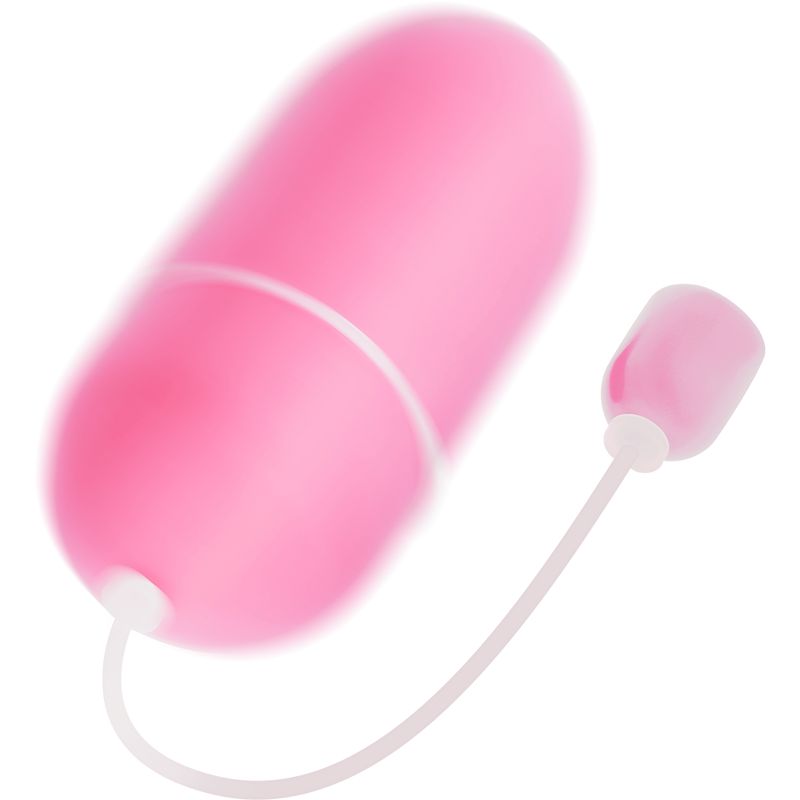 Rosa, längliches Wellness-Produkt mit Kabel und Aufsatz. Wasserdichtes Design.