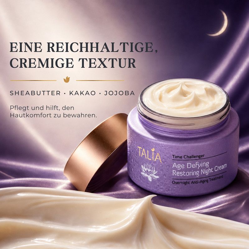 Talia Age Defying Nachtcreme mit Vitamin C und Hyaluronsäure.