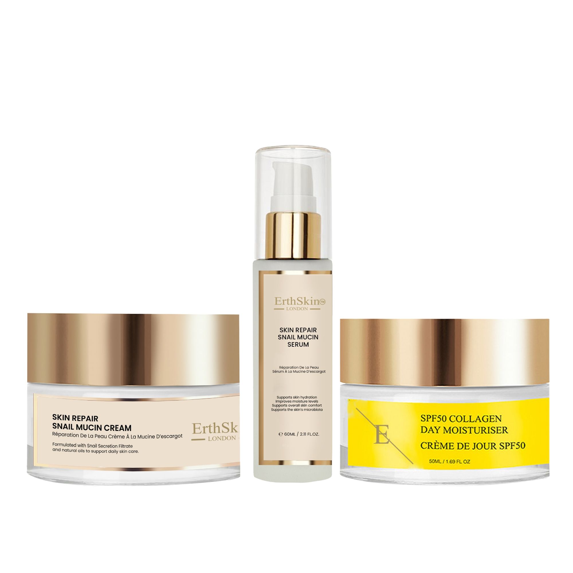 ErthSkin London Hautregenerierende Schneckencreme + Schneckenserum Tagescreme mit LSF 50 160 ml