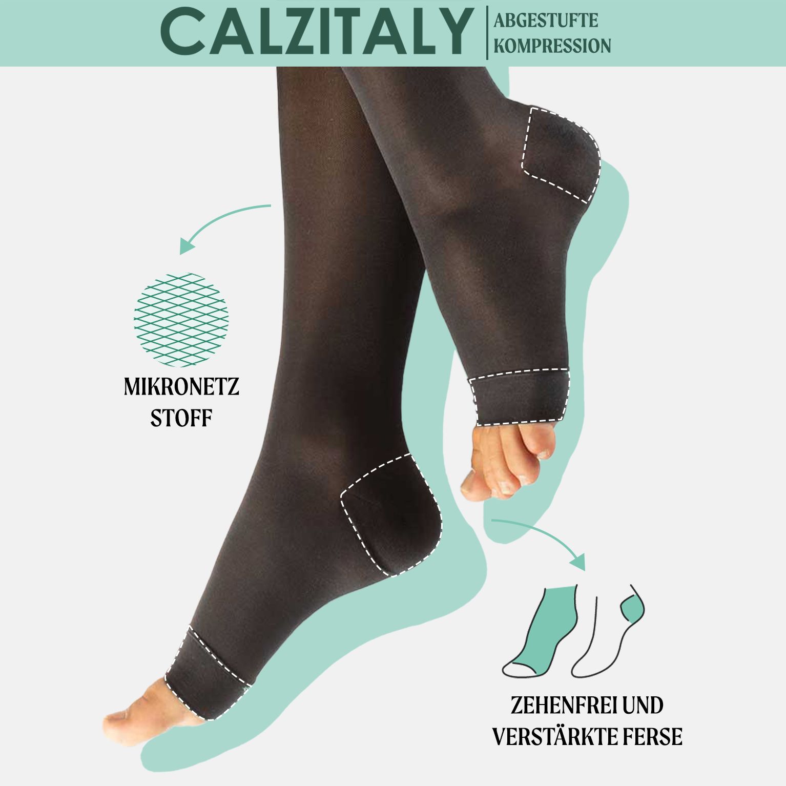 CALZITALY Strumpfhose mit offener Zehenpartie. Mikronetzstoff. Verstärkte Ferse. Made in Italy.