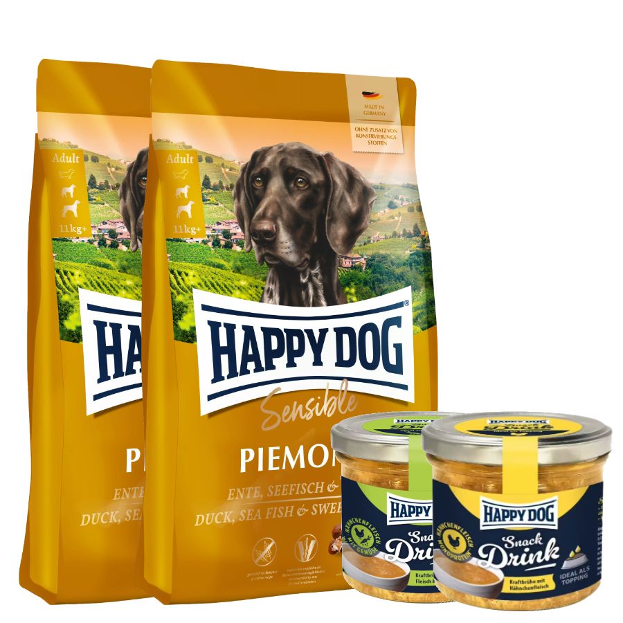 Happy Dog Sensible Piemonte Doppelpack + Snack Drinks 20,56 kg