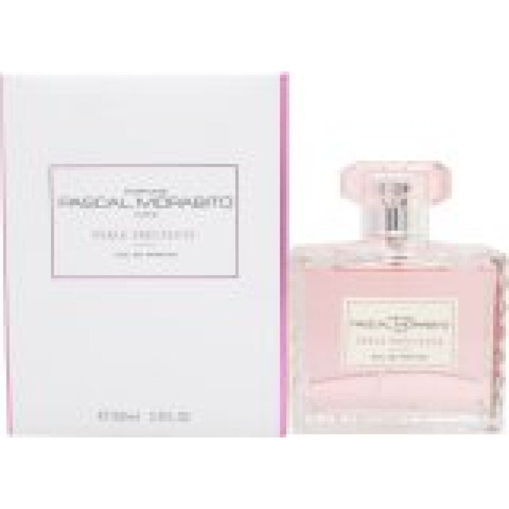 Glasflakon und Verpackung. Flakon mit rosa Flüssigkeit. Verpackung mit Text: Pascal Morabito, Perle Precieuse, Eau de Parfum.