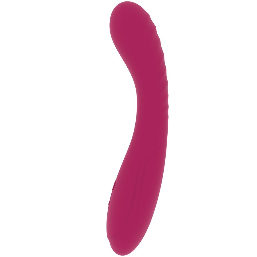 Pinkfarbener G-Punkt-Vibrator. Geschwungene Form, abgerundete Spitze.