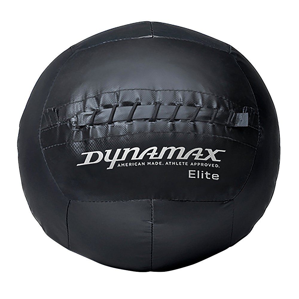 Schwarzer Dynamax Medizinball Elite mit Griffleisten und Nähten.