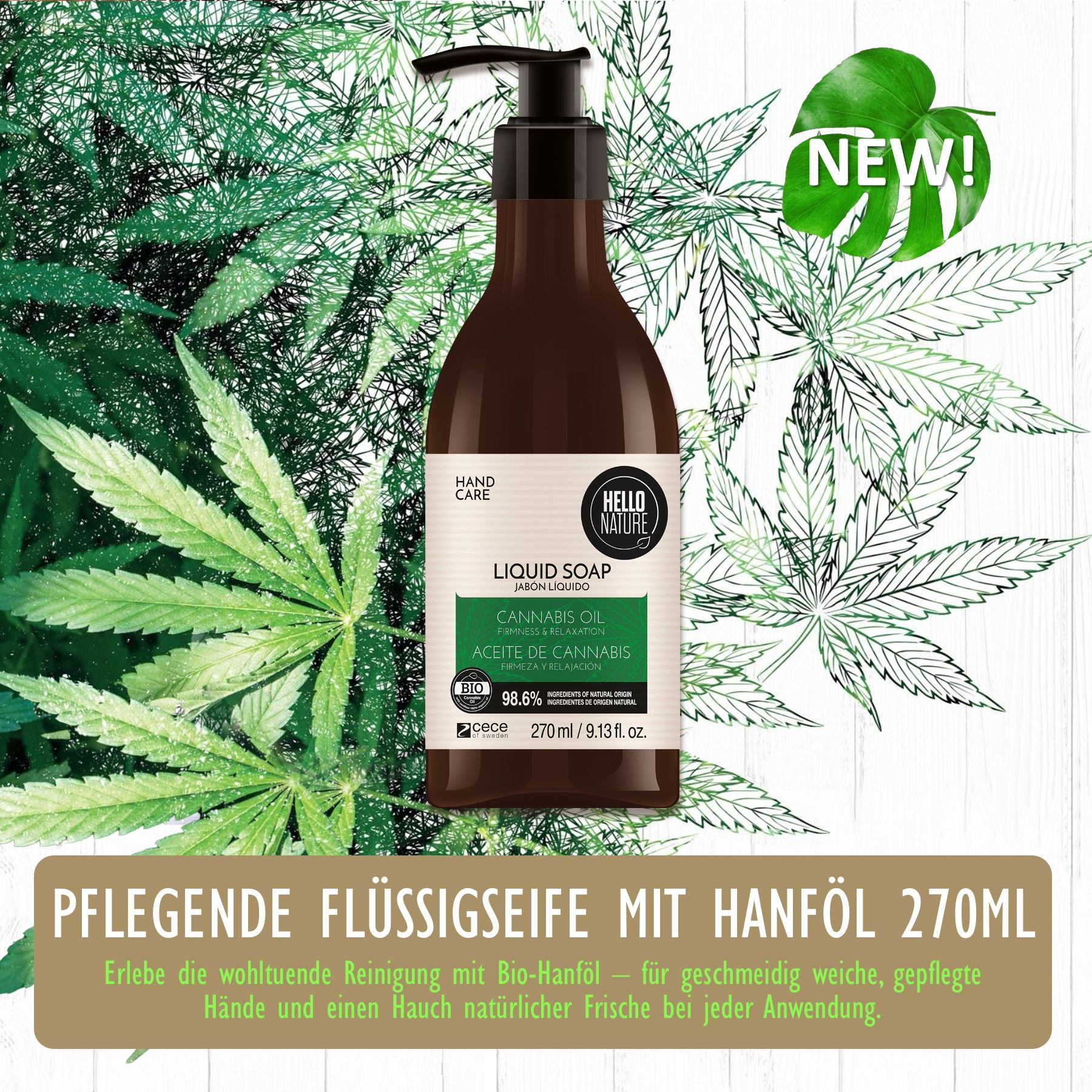 Hello Nature Hand und Schaumseife für die Körperpflege mit Hanföl