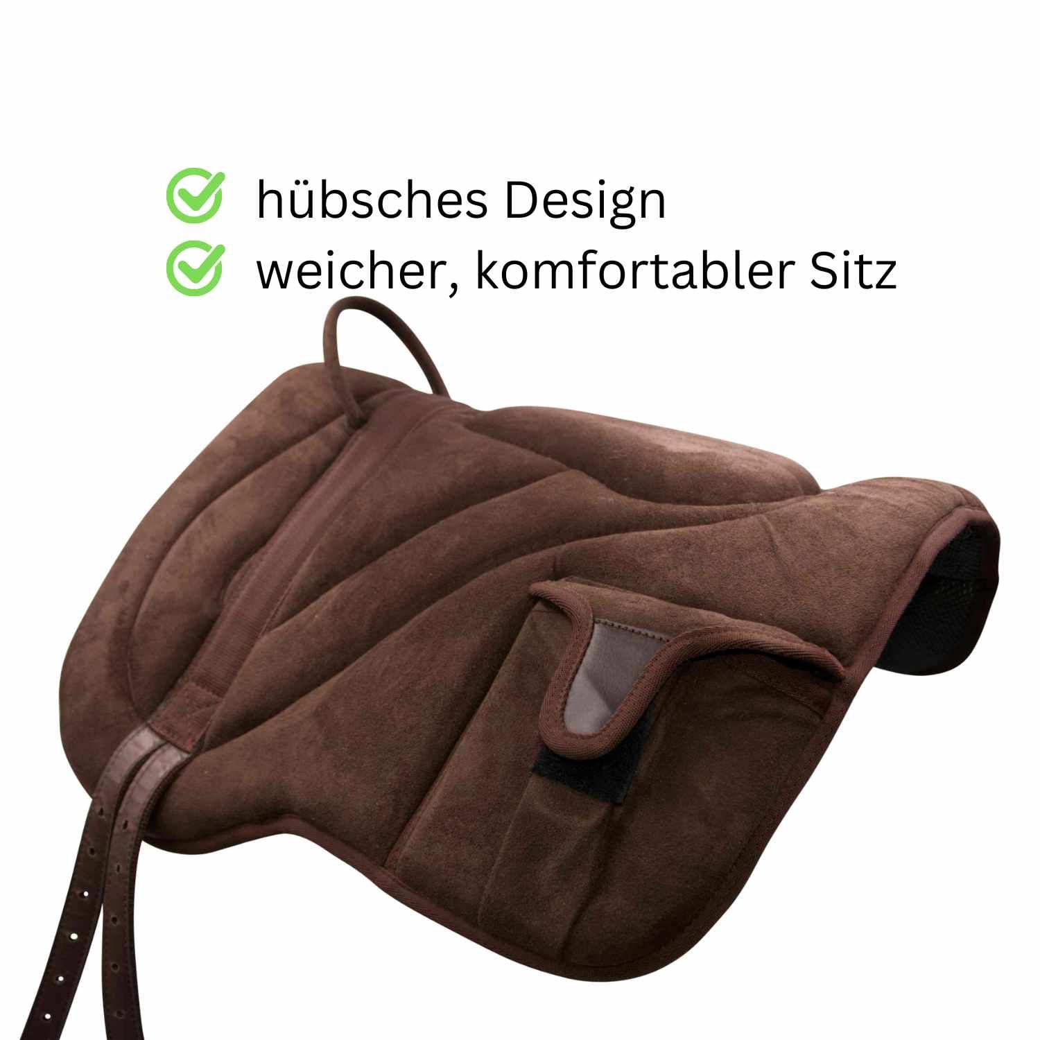 Braunes Reitpad mit weichem Sitz und hübschem Design. Mit Tasche.