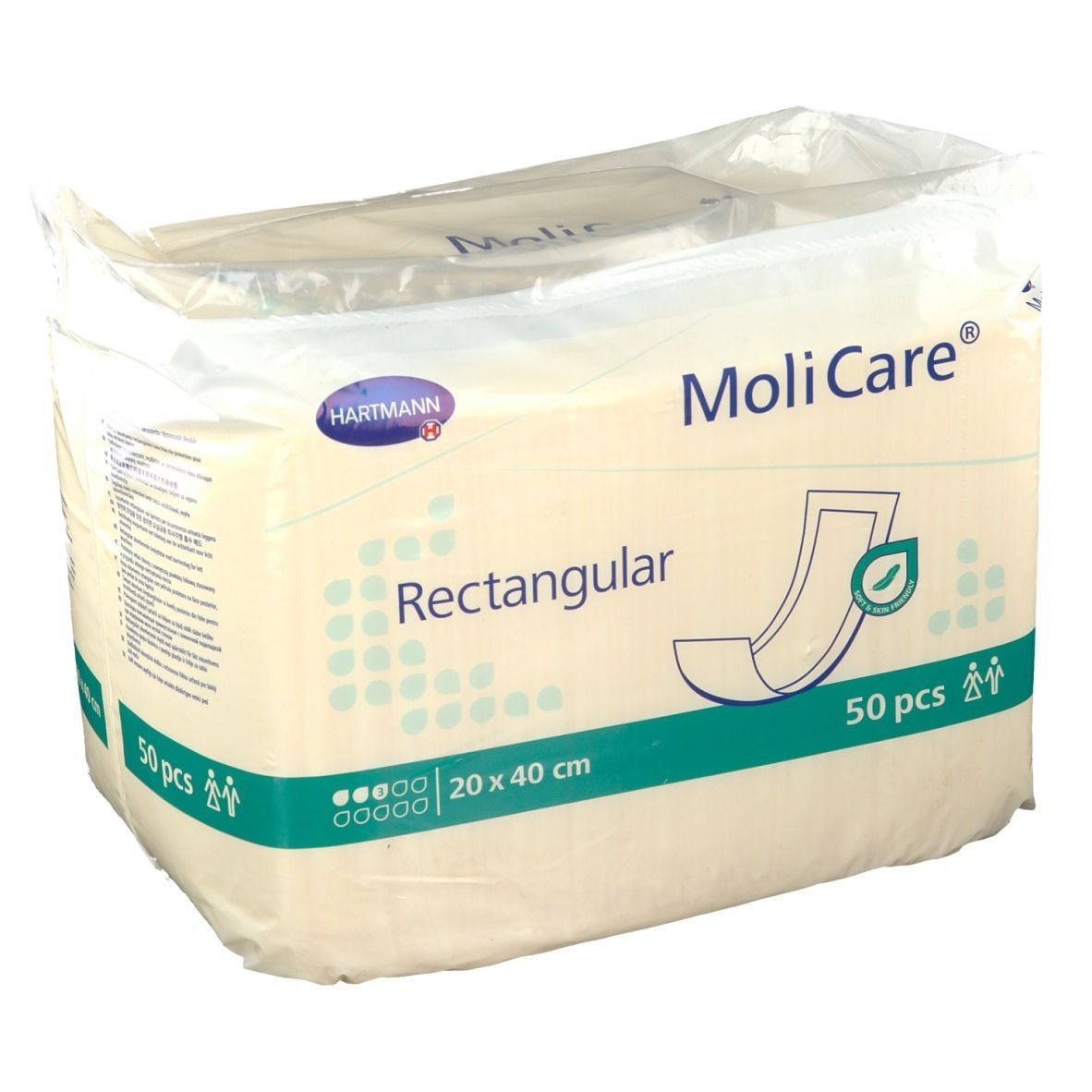 Molicare rectangular 3 Tropfen 20x40 cm 50 St Beutel