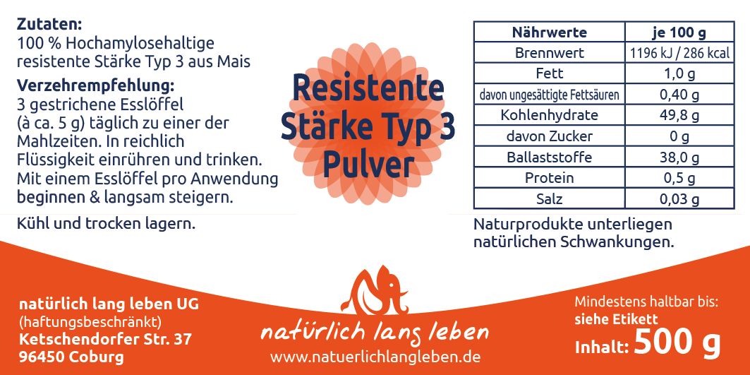 natürlich lang leben Resistente Stärke 500 g Pulver