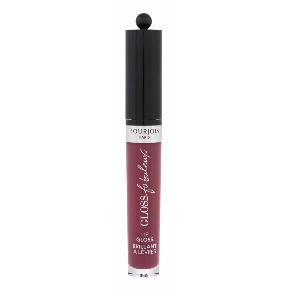 Bourjois Lip Gloss in dunklem Rosaton mit schwarzem Applikator und silbernem Ring.
