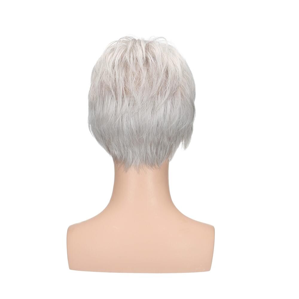 Perücke Lima von degenhardt, graues Haar, kurze Frisur, auf einer Büste. Rückansicht.