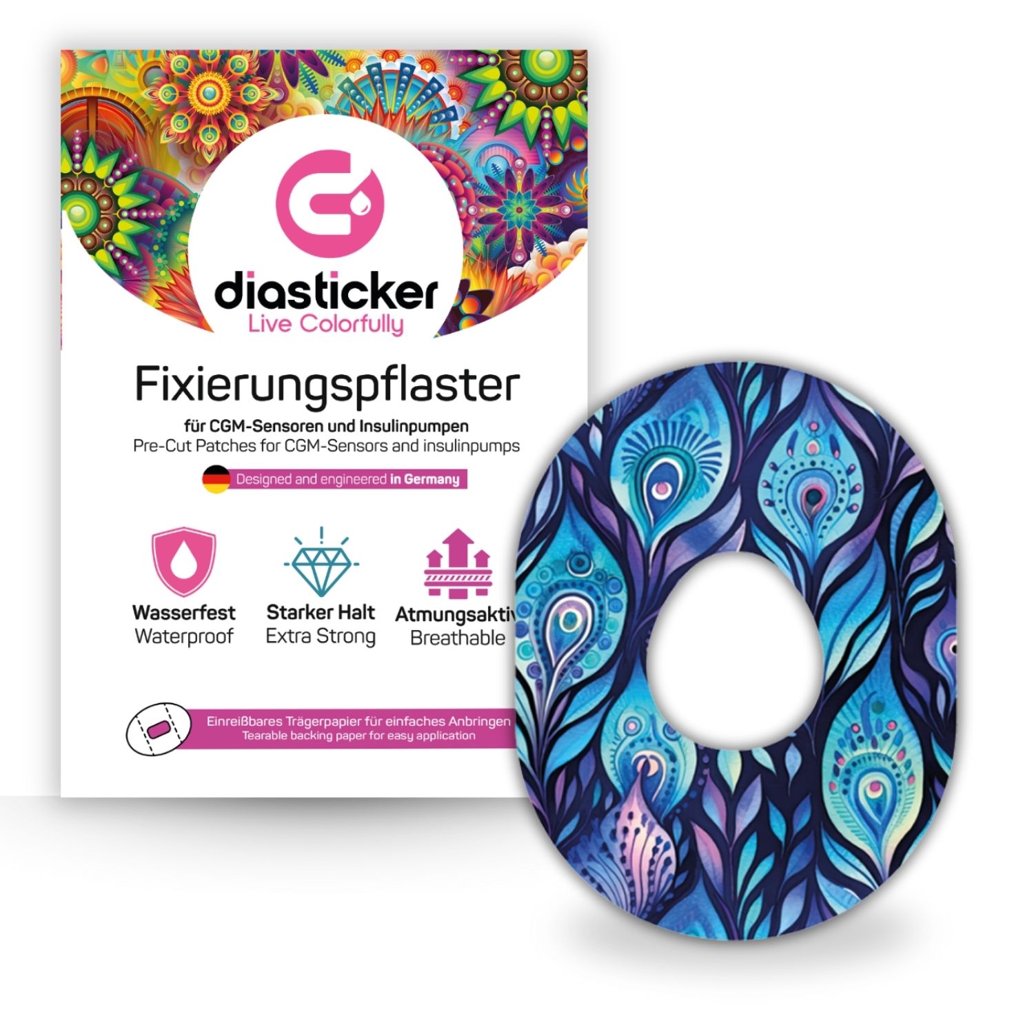 Diasticker® Dexcom G7 Fixiertapes 'Batik Peacock' 5 St