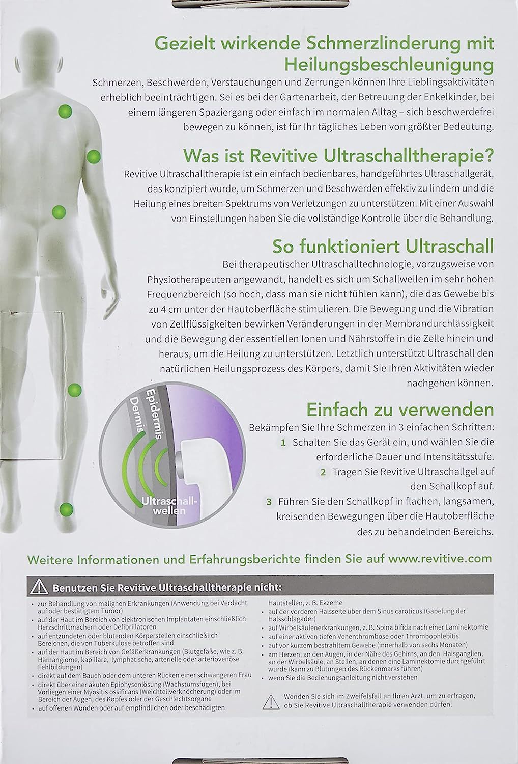 Revitive Ultraschall-Therapie Lindert Schmerzen bei muskulären Verletzungen, Beschwerden und Zerrung