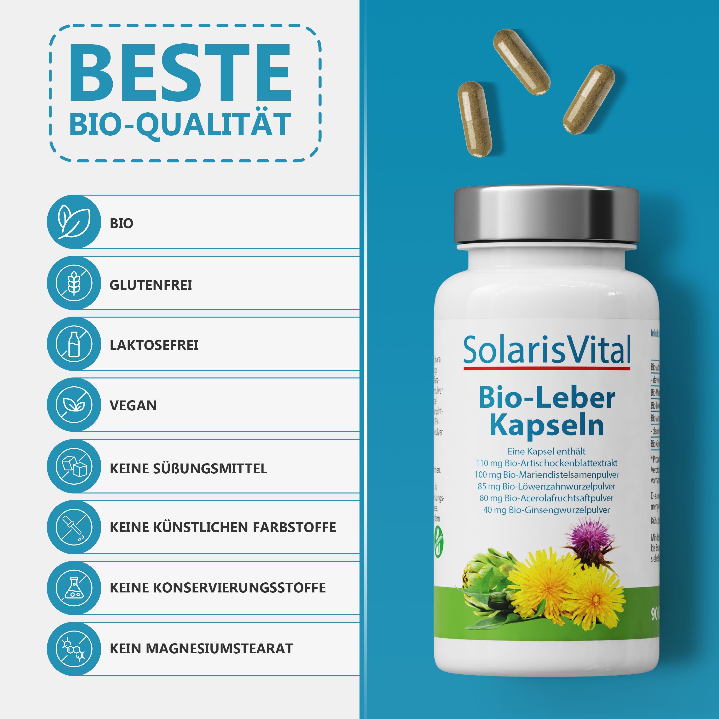 Bio-Leber Kapseln in Bioqualität von Solaris Vital 46,8 g