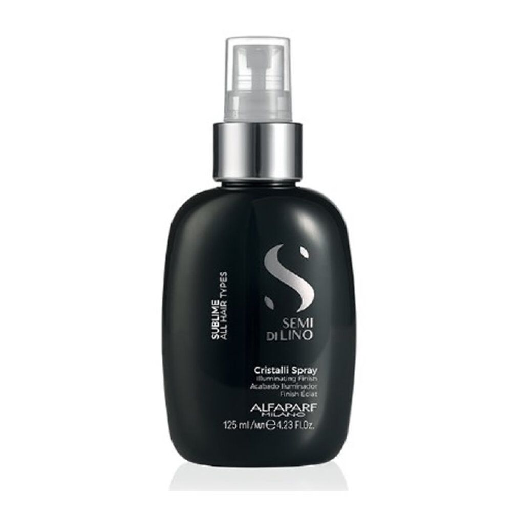 Schwarze Sprühflasche mit silbernem Verschluss und silbernem Logo. Enthält 125 ml.