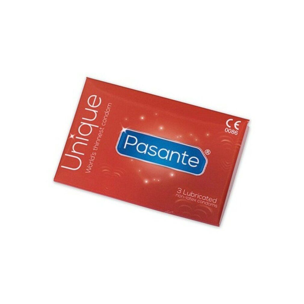 Pasante Unique Kondompackung, 3 Stück, latexfrei, CE-zertifiziert.