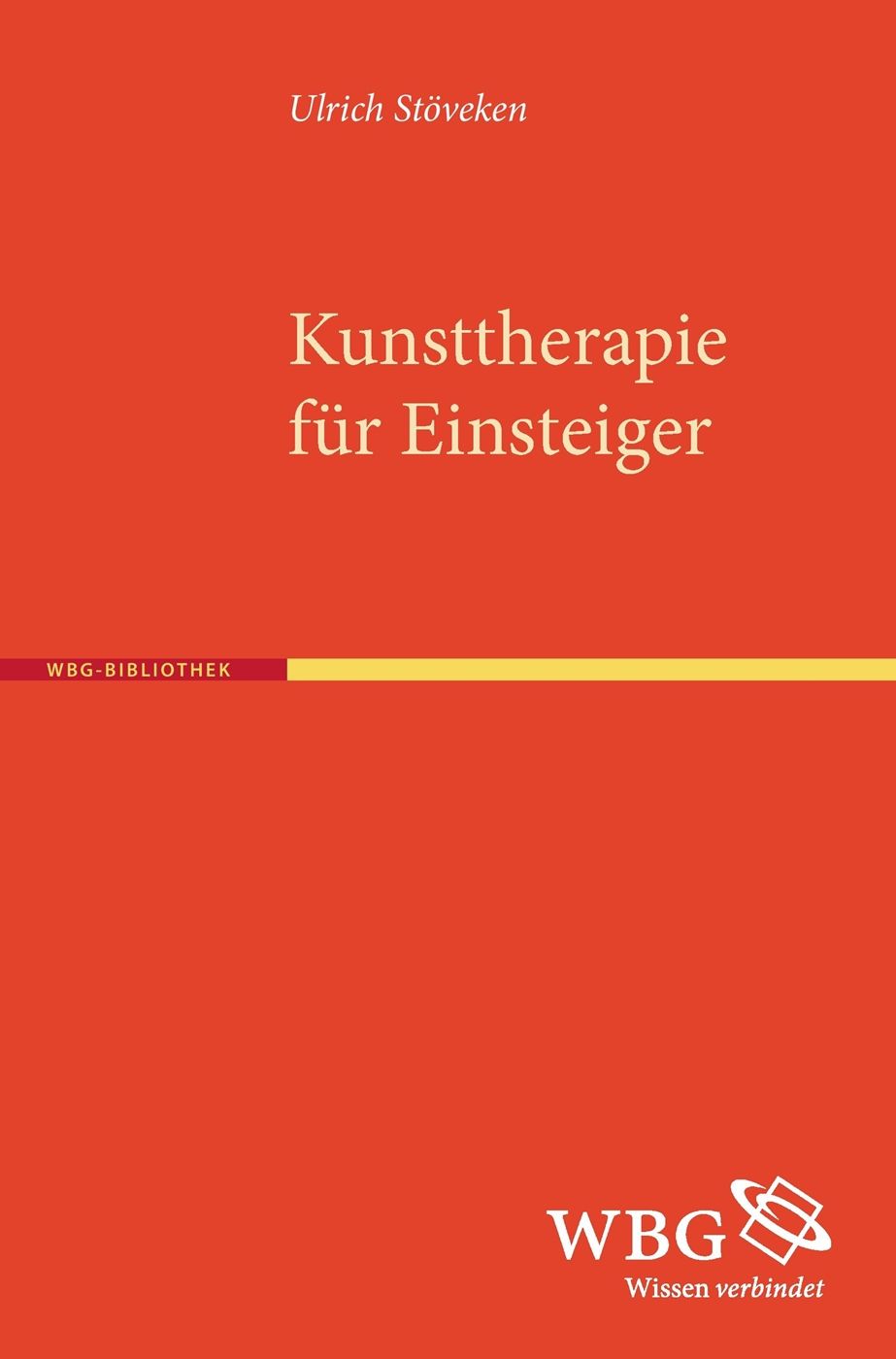 Buchcover: "Kunsttherapie für Einsteiger" von Ulrich Stöken. Roter Hintergrund, weißer Titel, WBG-Logo unten rechts.