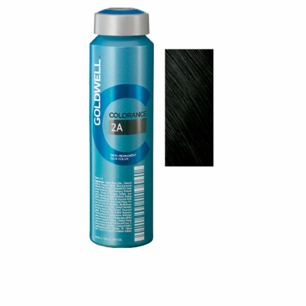 Flasche Colorance 2A, demi-permanente Haarfarbe, mit Farbmuster. Goldwell-Logo sichtbar.