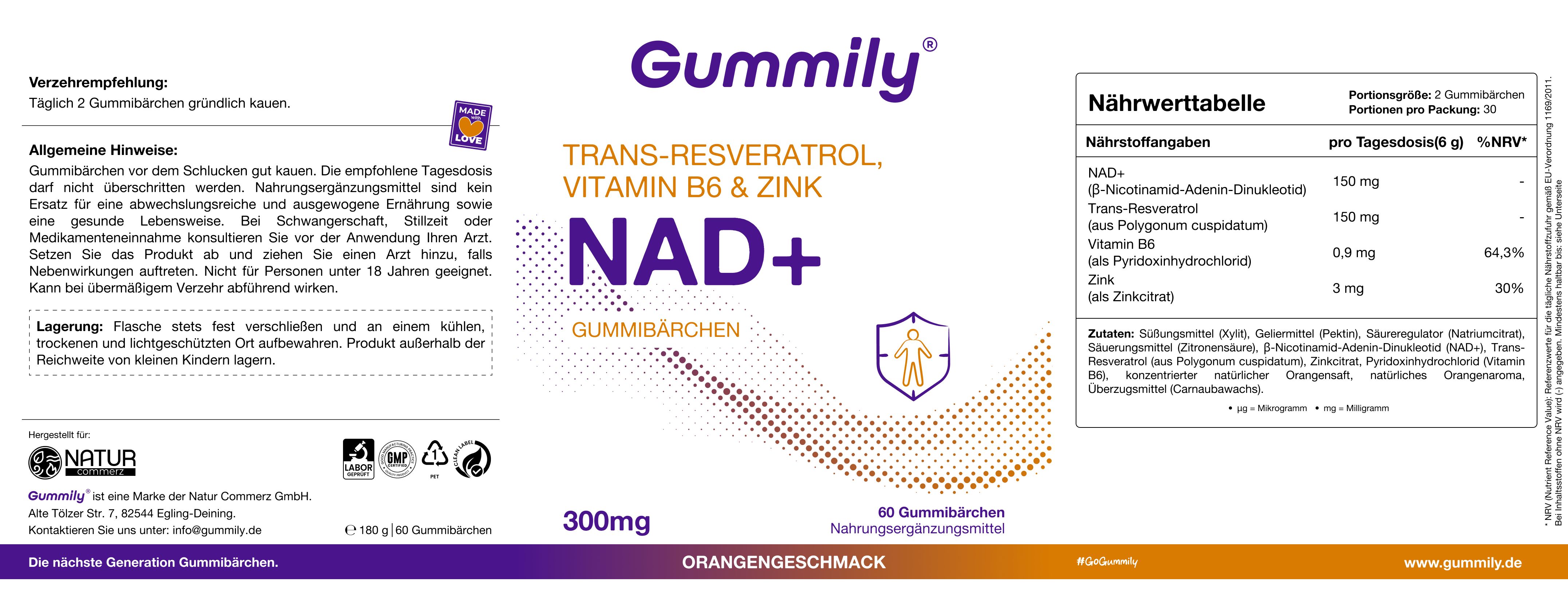 Gummily® NAD+ Trans-Resveratrol, Vitamin B6 & Zink - Zuckerfrei Gummibärchen