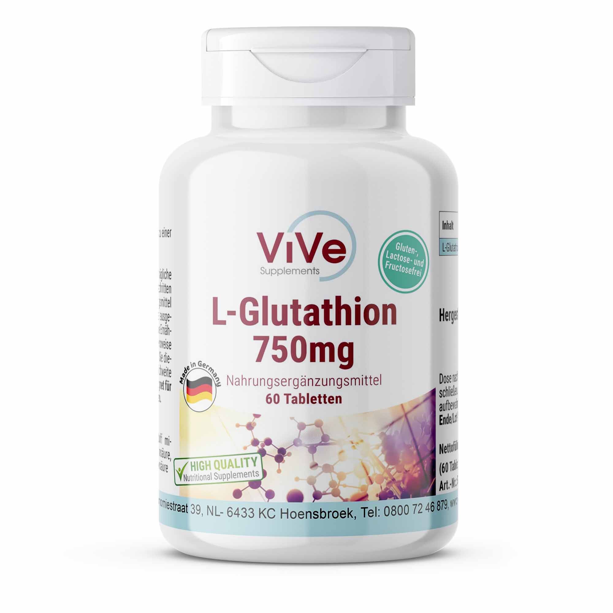 Vive Supplements | L-Glutathion 750mg - Schluckfreundlich 60 St