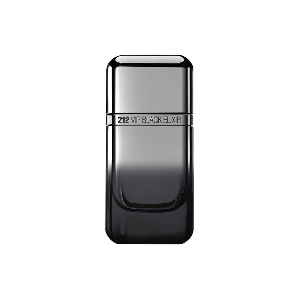 Schwarzer Flakon mit silberner Kappe. Auf dem Flakon steht "212 VIP BLACK ELIXIR".