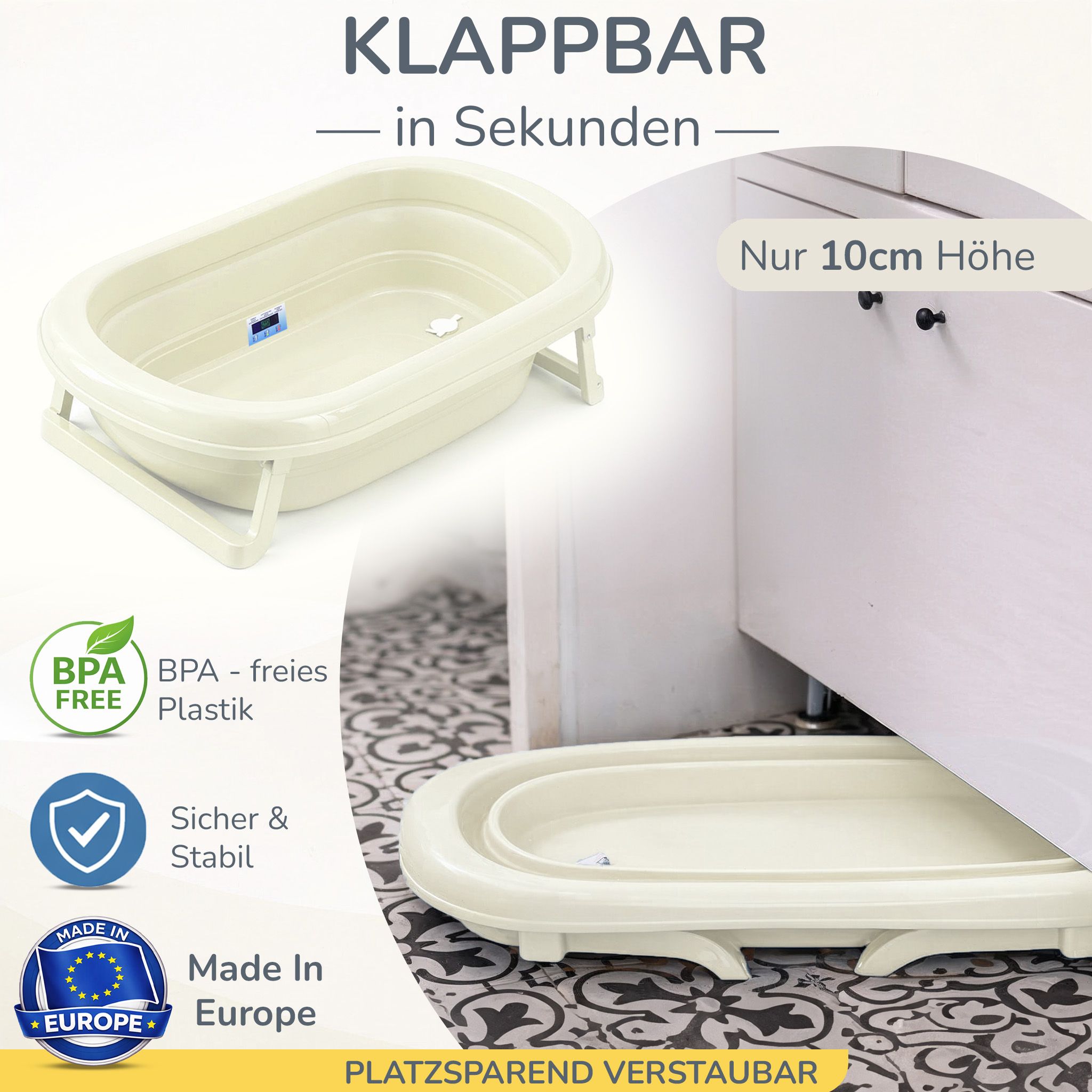 Baby Badewanne faltbar mit Ständer - Babywanne + Ständer + Abflussschlauch + Thermometer