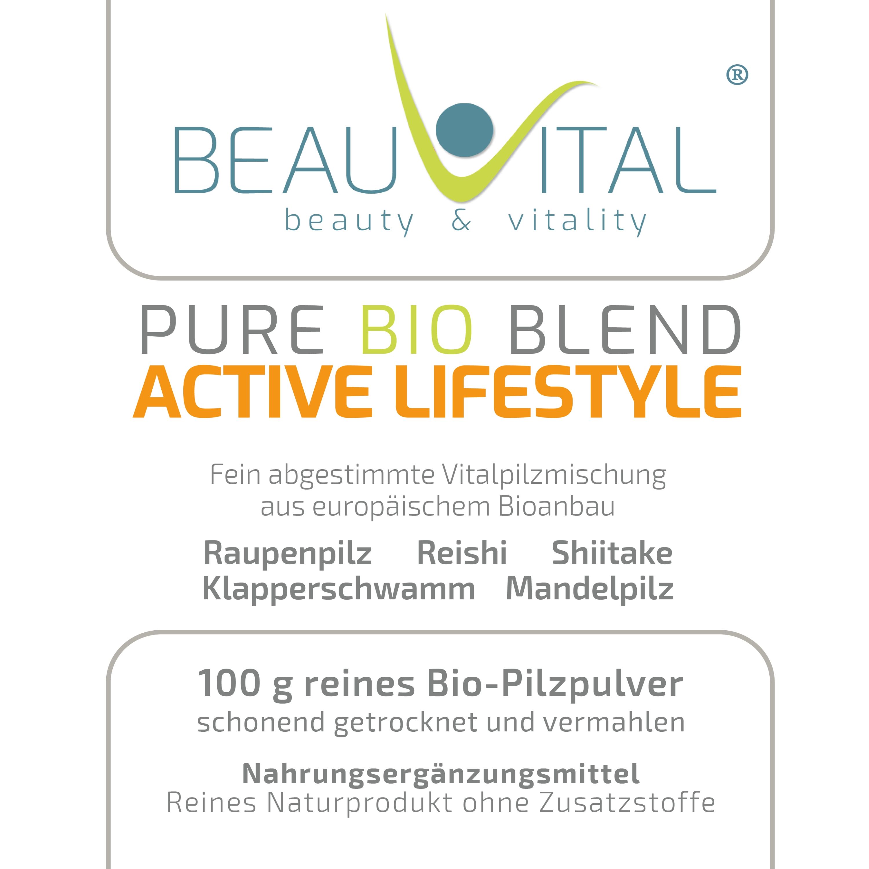 BEAUVITAL® Pure Bio Blend Active Lifestyle Vitalpilze Cordyceps Reishi Shiitake Agaricus Maitake