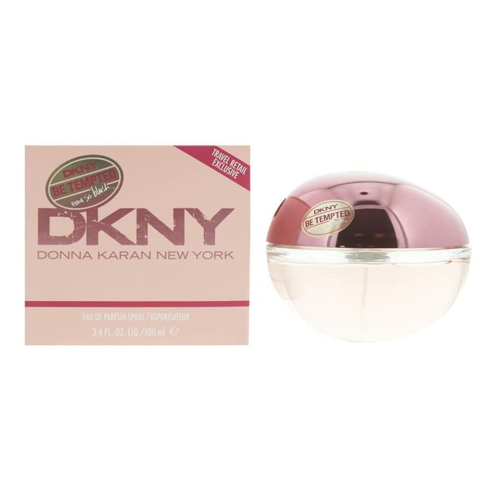 DKNY Be Tempted Eau So Blush Flakon und Verpackung. Rosa, rundes Design.