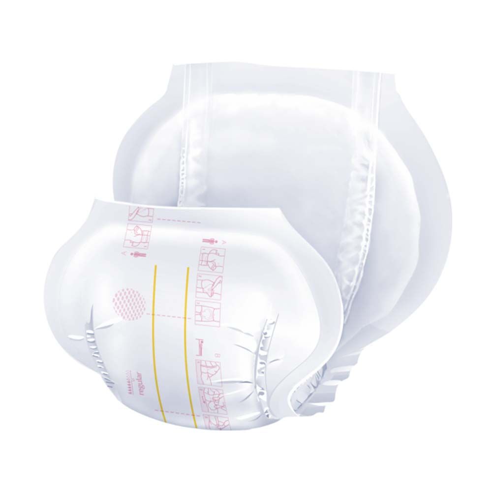 Mehrere weiße, anatomisch geformte Inkontinenzeinlagen. Produktmerkmal: Form, Material. Keine Verpackung oder Kontext.