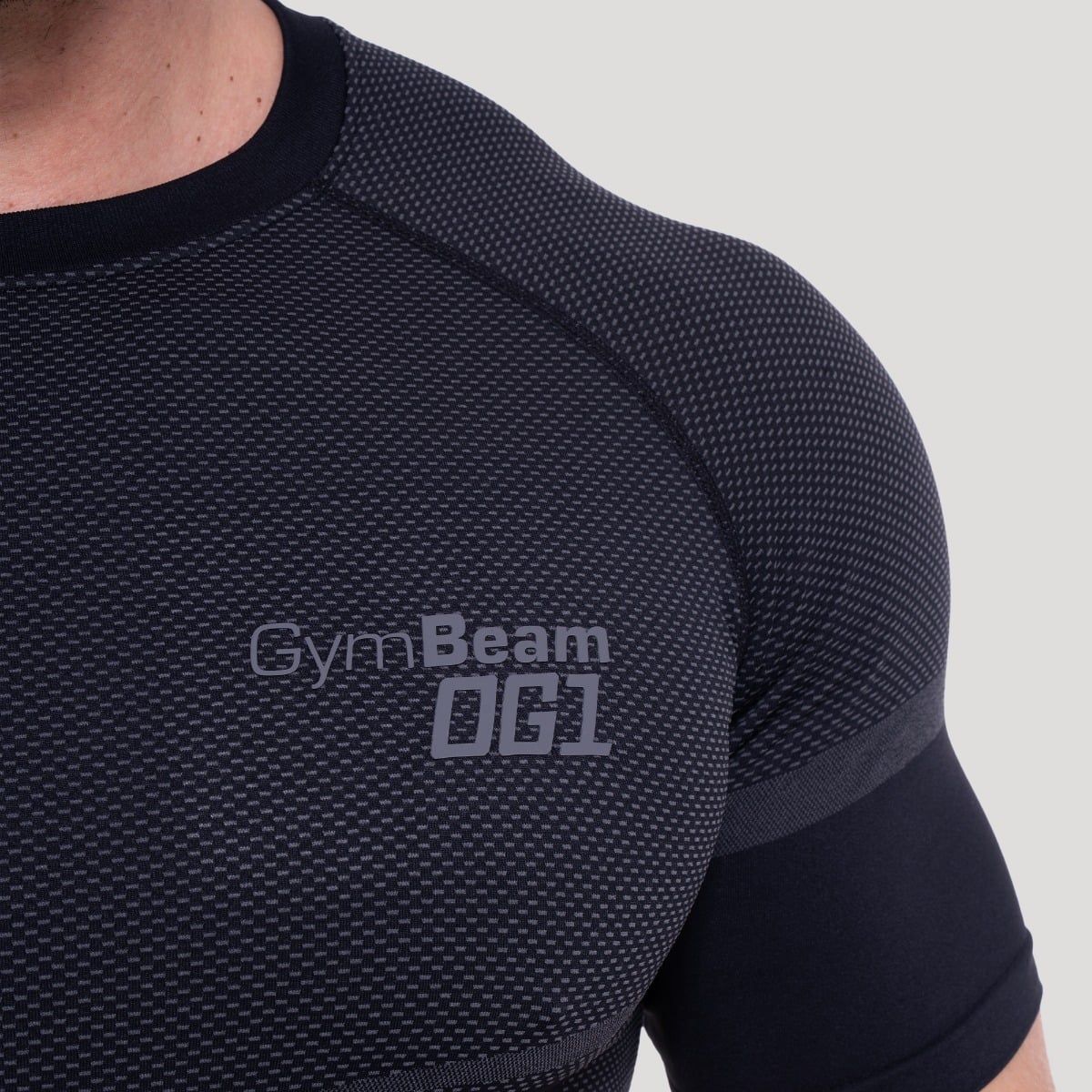 GymBeam T-Shirt Herren nahtlos Kurzarm Schwarz/Grau