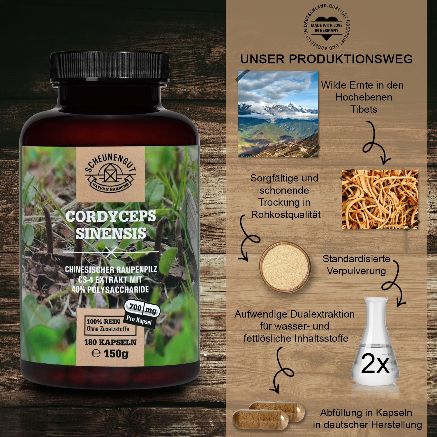 Scheunengut® Cordyceps Sinensis Cs-4 Extrakt | 10:1 Raupenpilz mit 40% Polysaccharide 180 St Kapseln