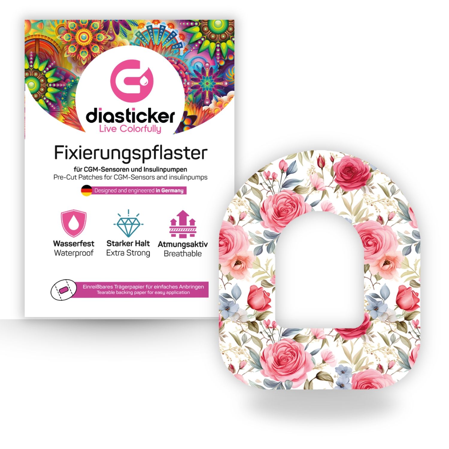 Diasticker® Omnipod Fixiertapes 'Red Roses' 5 St
