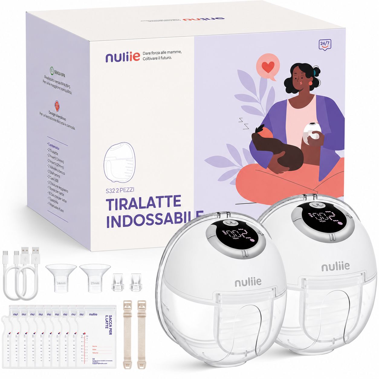 Nuliie Tiralatte Elettrico Portatile Bianco