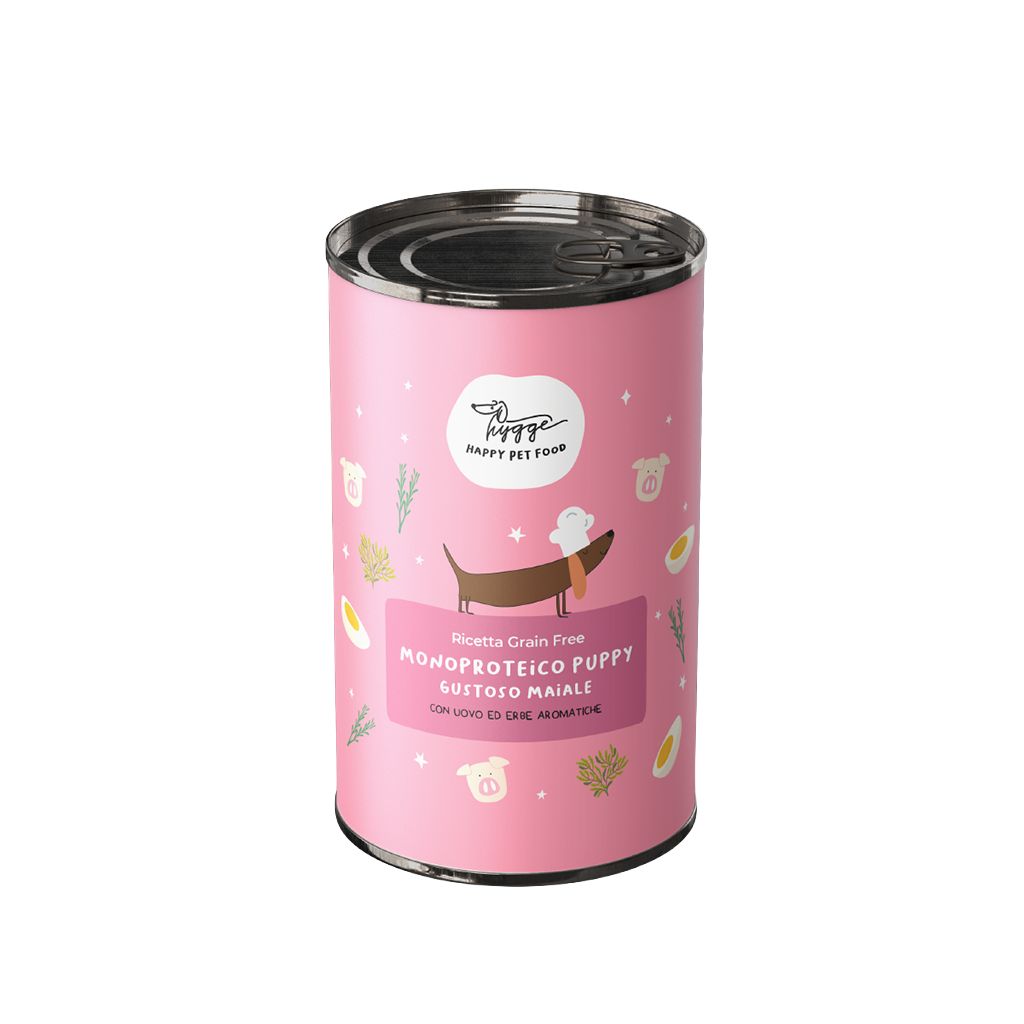 HYGGEDOG - Monoproteico Puppy gustoso maiale con uovo ed erbe aromatiche - 12 scatolette
